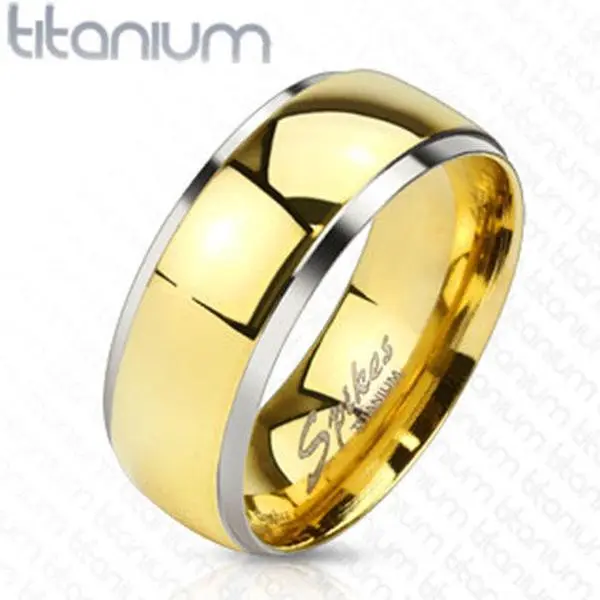 8mm Smooth Stepped Edge with Gold IP Dome Band Ring Solid Titanium Men's Ring
