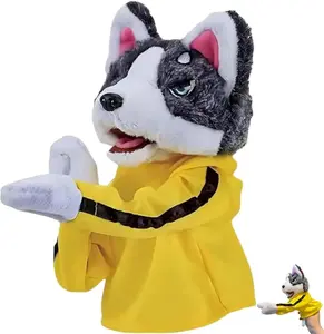 Plush Boxing Husky Puppet Set, Mechanical Linkage Hand Puppet with Auditory Sound Effects, Interactive Play Novelty Gag Toy for Performance