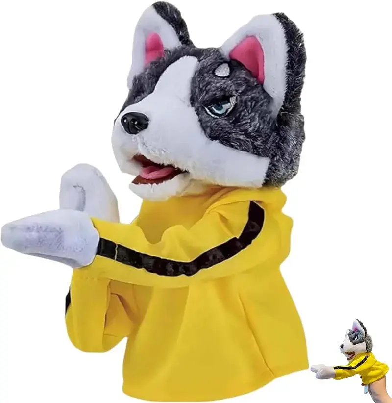Plush Boxing Husky Puppet Set, Mechanical Linkage Hand Puppet with Auditory Sound Effects, Interactive Play Novelty Gag Toy for Performance