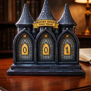 Gothic Cathedral 3D Printed  Counter | Custom Book Tracker up to 999 | Desk Decor Organizer with Storage | PLA Handmade Gift. Personalized sign with space for lights.