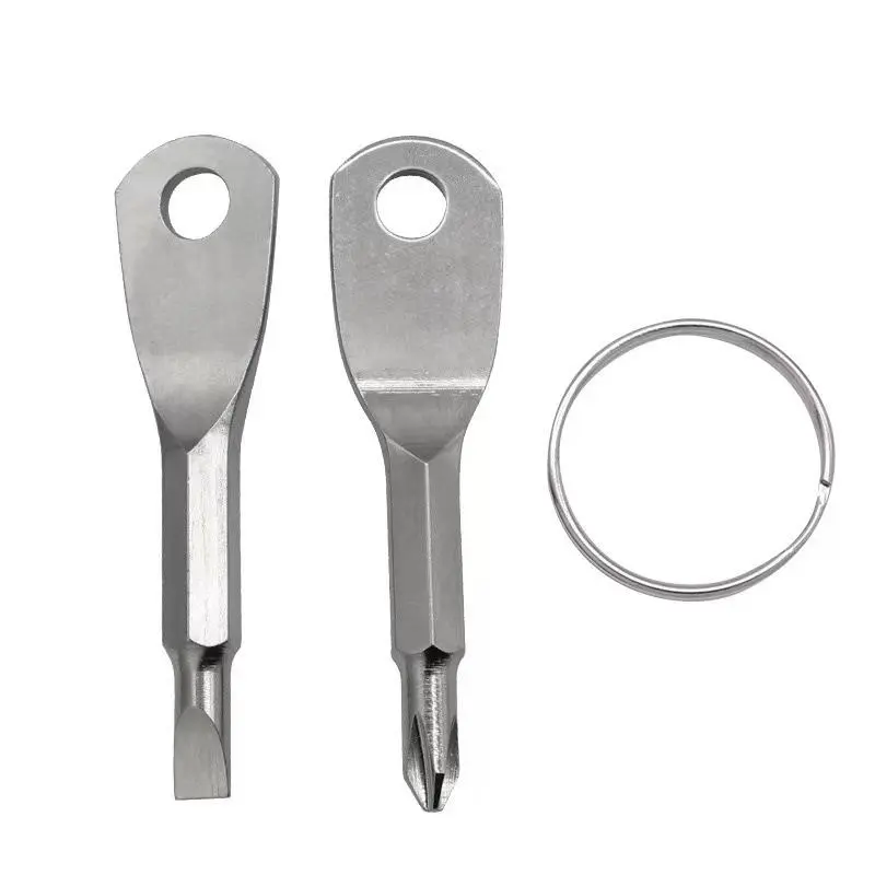 2 Silver Color Keychain Screwdrivers, Portable Mini Screwdriver Set with Keyring, Multi-Functional Outdoor Flat & Phillips Screwdrivers