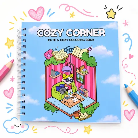 Halloween Fall Gift Little Corner Super Cute Spiral Binding  Coloring Book for Adults and Teens with Cozy Hygge Spaces for Relaxation.