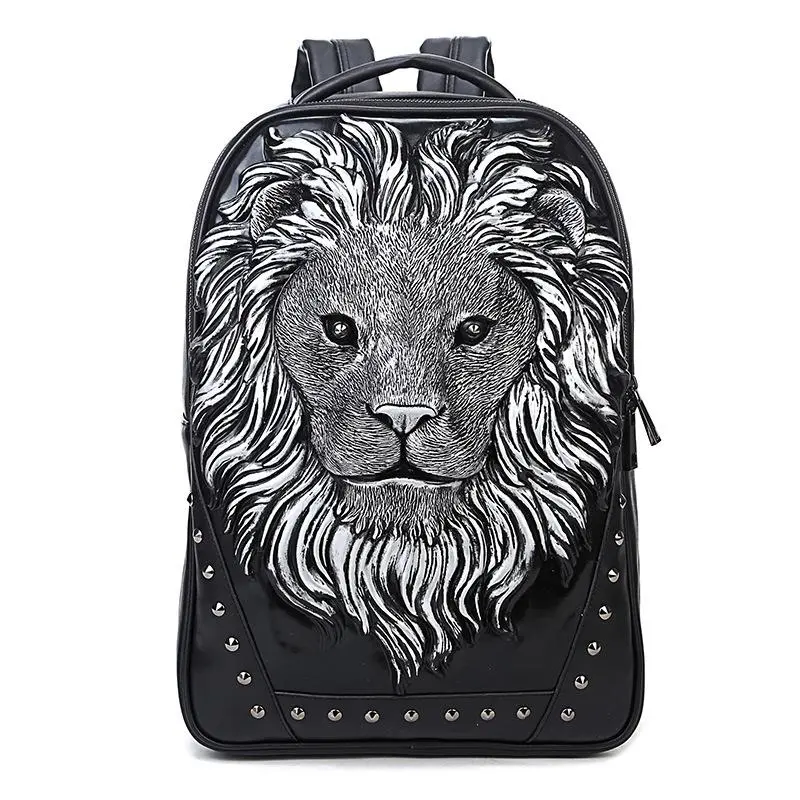 Unisex Waterproof Punk Lion Head Animal Print PU Leather Backpack - Functional Shield Design Luggage Bag with Zipper Closure, Ideal for Daily Use, Travel Souvenirs, Built-In Organizer Backpacks