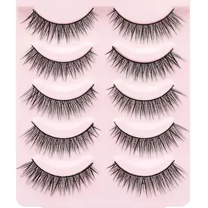 Natural Look Cat Eye Short False Eyelashes Wispy Fake Mink Soft Comfortable Fluffy Lashes (5 Pairs, N215)