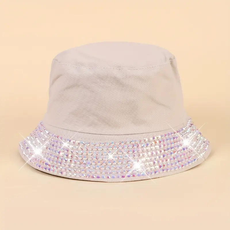 Sparkly Rhinestone Bucket Hat, Adjustable Sun Hat with UPF 20 Black Casual Rhinestone Bucket Hat] Trendy Rhinestone Decor  main image 3
