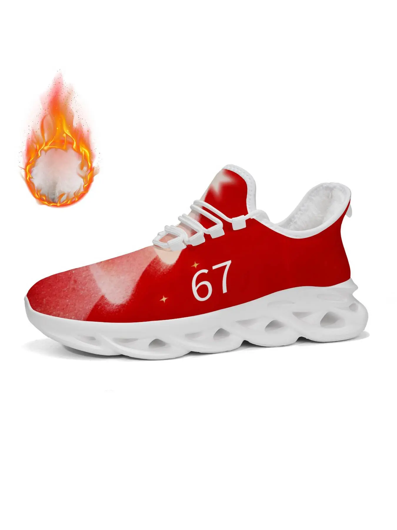 Exclusive Flame Pattern Sneakers, Gradient Flames & Number 67, Street Style, Comfortable Mesh Sole, Ideal for Sports & Parties