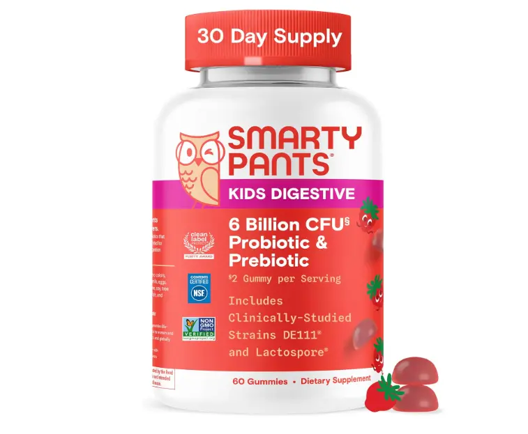 Kids Probiotic & Prebiotic Gummies for Digestive Health: Gut Health Supplement, Clinically Studied Prebiotic for Immune Support, Strawberry, 60 Count (30 Day Supply)