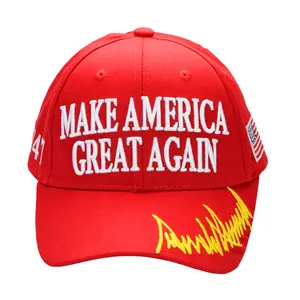 MAGA Baseball Cap with Trump Yellow Signature Bill ‒ Patriotic Red Snapback Hat for Men & Women / Trump 45-47