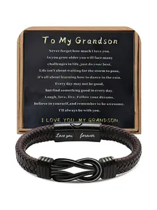 Men's Rope Knot Bracelet Gift, Woven Leather Infinity Bracelet, Letter Love You Forever, Perfect for Son, Grandson, Husband, Boyfriend
