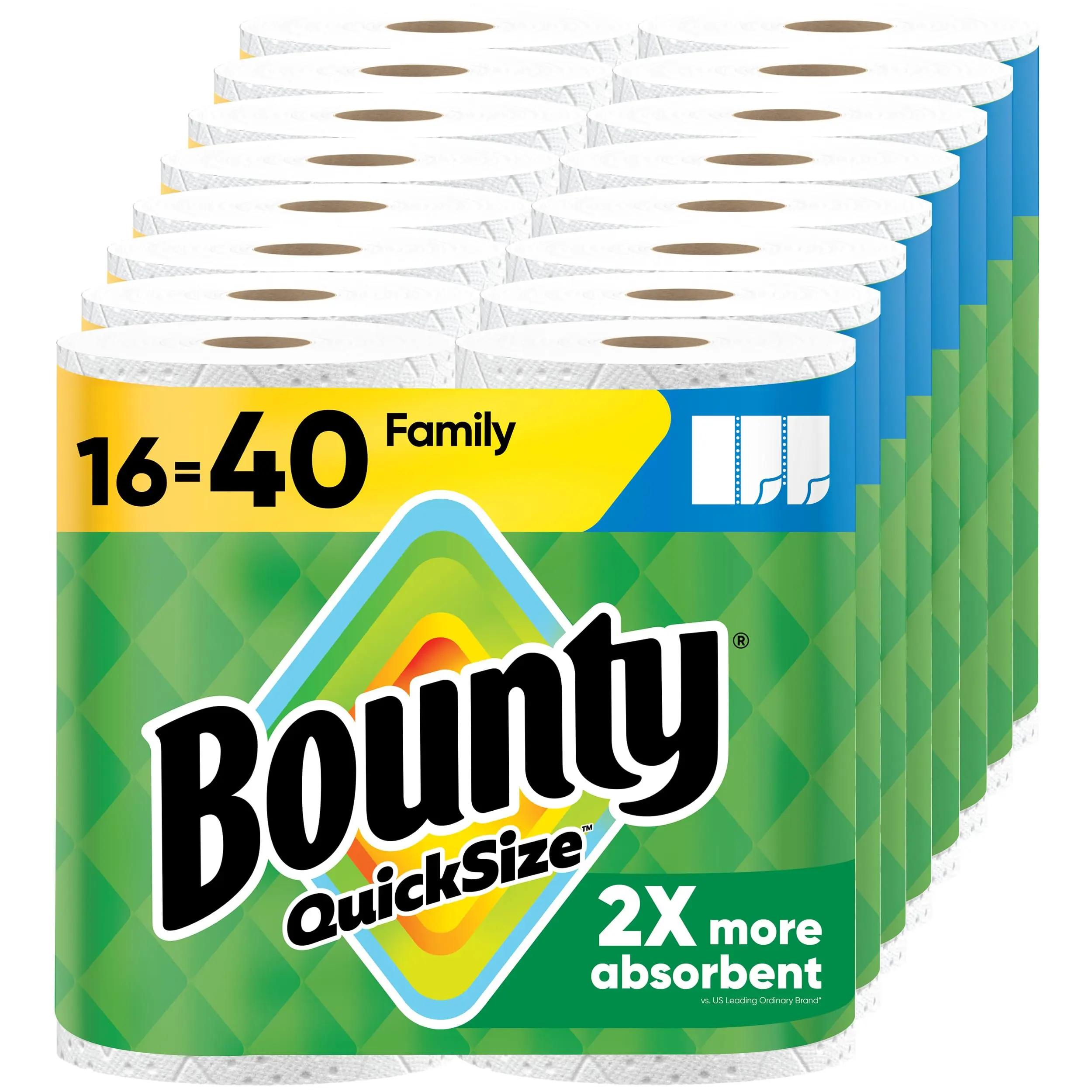 Bounty Paper Towels Quick Size  White  16 Family Rolls = 40 Regular Rolls