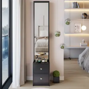 Length 11.8" x Width 15.7" x Height 63" Simple Stylish Dressing Mirror Cabinet, Full Body Mirror Cabinet, Extra Large Mirror, Multi Layer High Capacity Storage, Use Alone or In Conjunction With Vanity