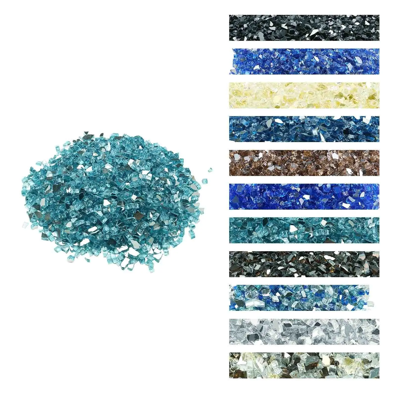 10 Lbs Fire Glass 1/2-Inch Fireplace Glass Rocks For Fire Pit Table Aqua Blue, Heat Resistant Decorative Glass Media For Gas Fireplaces, Outdoor Patio, Fire Table Centerpiece, Crystal Clear Finish