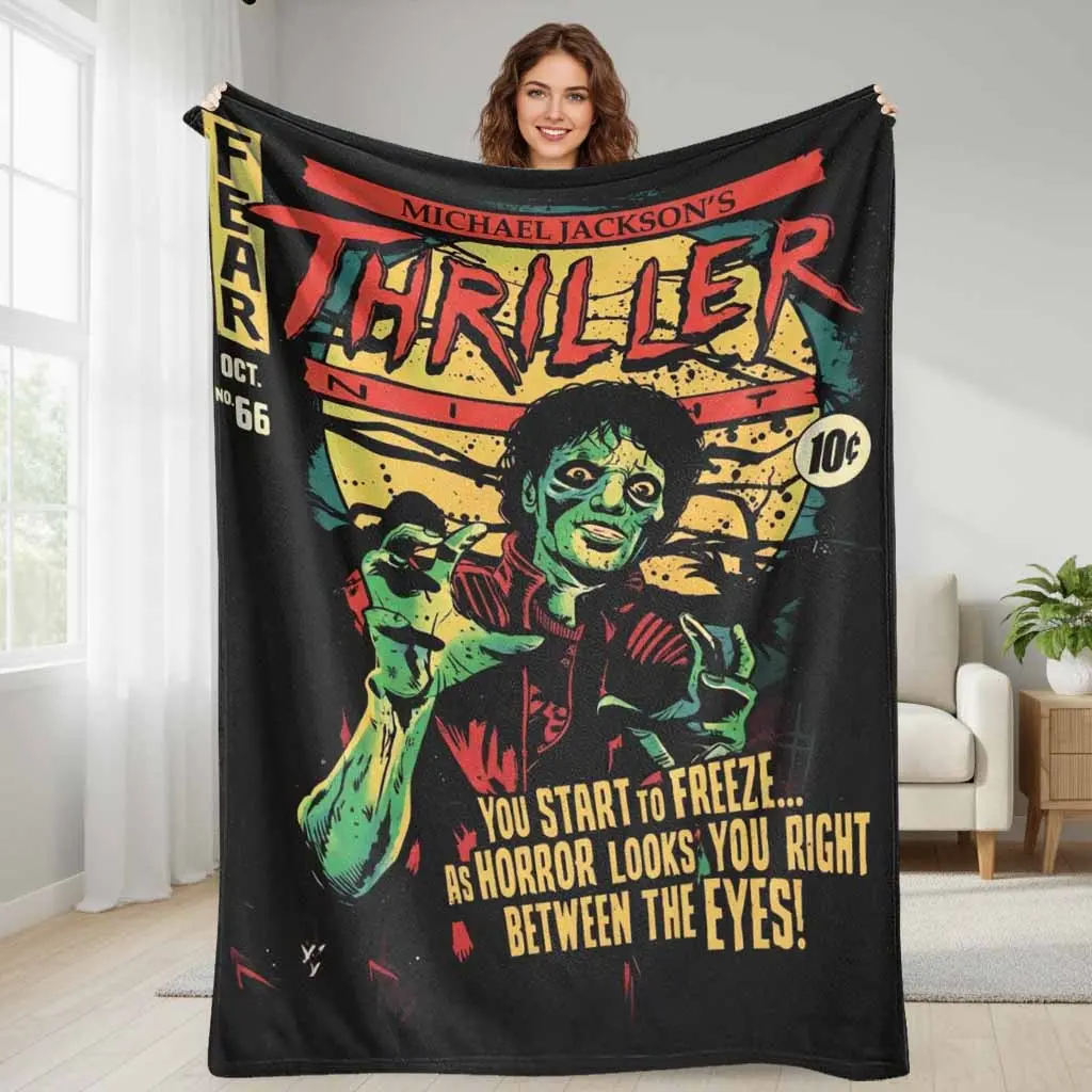 Retro Horror Zombie Dance Graphic Blanket, Anti-Pilling Flannel Fabric, Vintage Comic Monster Print, Soft Warm Lightweight Cozy Throw for Home/Sofa, Halloween Gothic Decor Gift, Graphic Blankets, Multi-Size, Horror Movie Blankets, Indoor/Outdoor