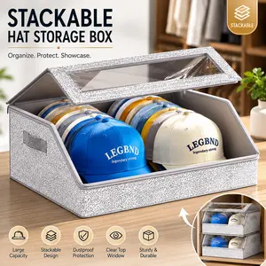 1/2 Stackable Hat Box| Dustproof Transparent Lid, Large Capacity Transparent Window Storage Box, Easily Organize Your Hat Collection, Holds Up to 24 Hats, Ideal for Home Storage