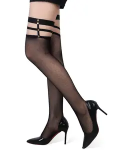 Sexy Fishnet Goth Stockings for Women Plus Size Thigh High Stockings Lingerie XS-5XL Black Womenswear Ultra-stretch Silky-soft Fabric with Punk Studs