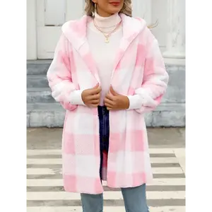 playoff jacket Checkered Plush Hooded Cardigan Jacket