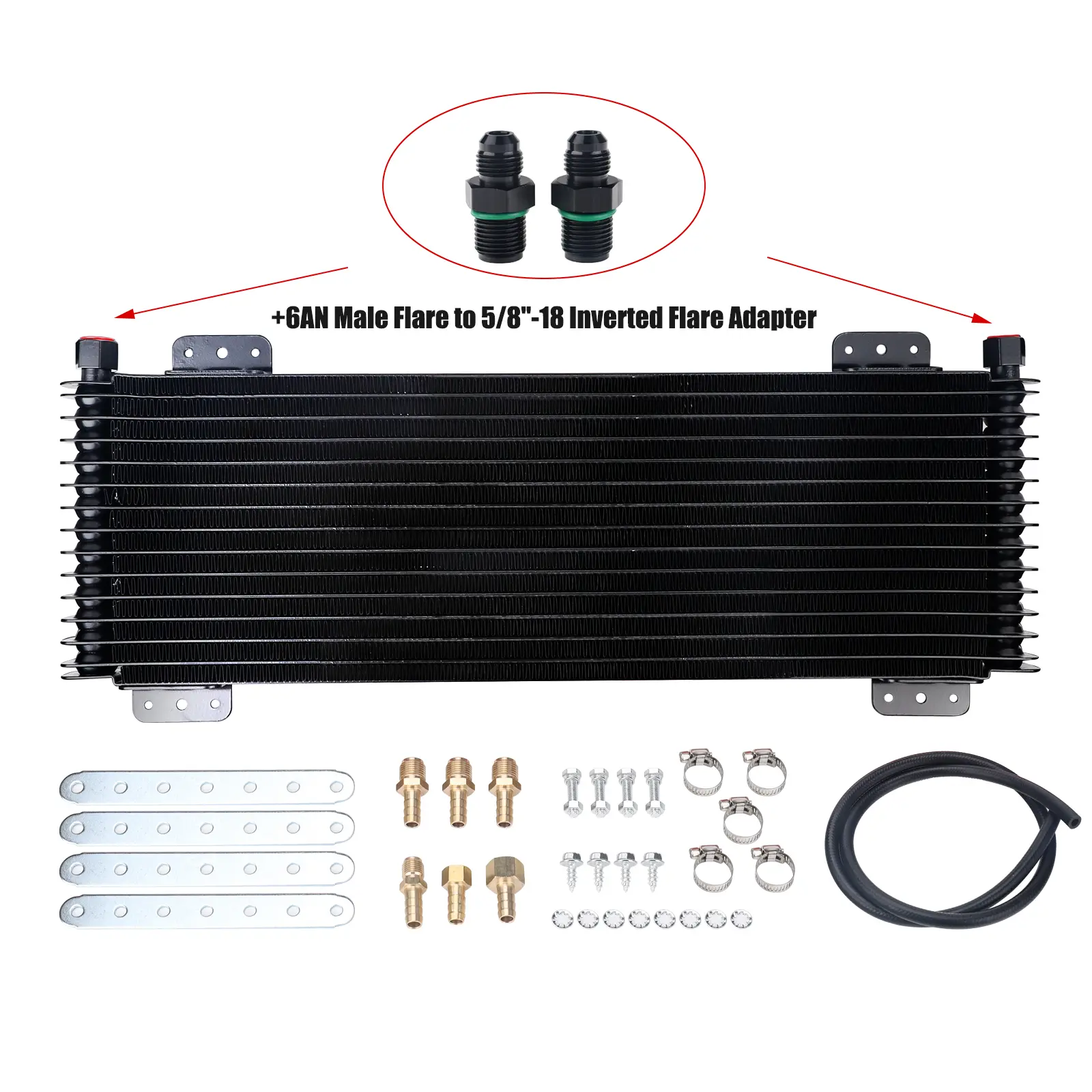 3-Mirror Aluminum Transmission Oil Cooler (40000 GVW, LPD47391) - High Cooling, Low Pressure Drop, Low Airflow Restriction, Includes Parts (Bolts, Nuts and Bolts, Brass Fittings), Mounting Hardware, Hose Clamps