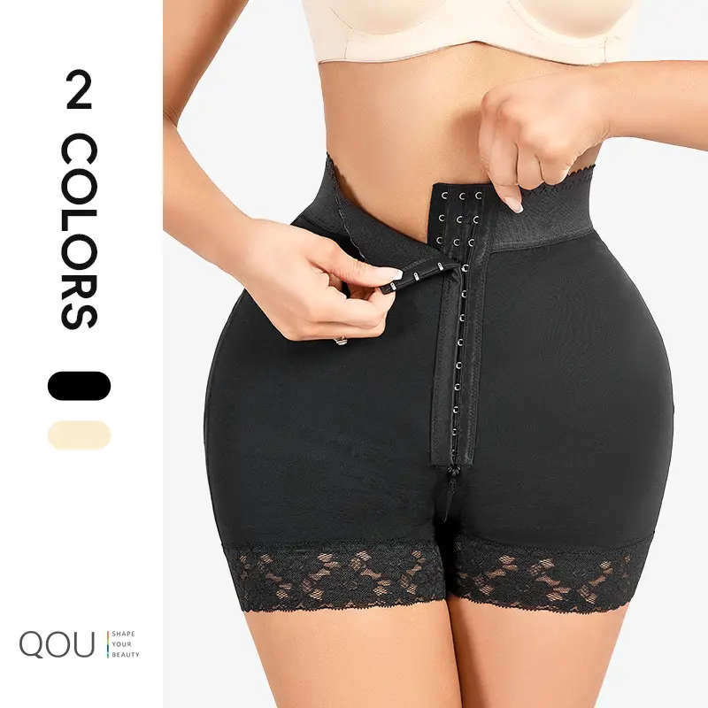 QOU Women's Plus Size Shapewear Shorts, High-Waist Body Slimming Basics with Tummy Control and Lace Trim, Features Butt Creasing Design in Stretch Fabric, Breathable
