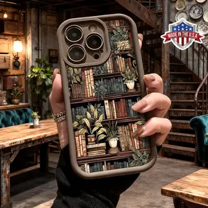 Vintage Bookshelf Floral Phone Case for iPhone 17 16 15 14 Pro Max 13 12 11 XR XS Plus Shockproof Anti Scratch Protective TPU Cover