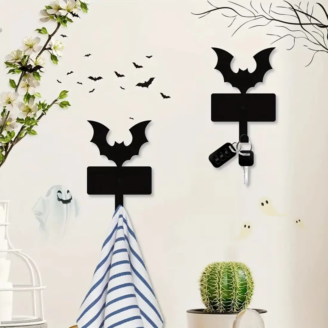 Cute Metal Bat Key Holder Decor - Versatile Key Hooks Rack for Hanging Keys, Dog Leash, Wallet, Belt, and More Wall Mounted Hook