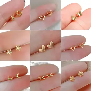 Stylish Cartilage and Tragus Jewelry: Gold Mini Butterfly Heart Studs