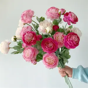 Fake Peonies Artificial Ranunculus Flowers 6pcs 18Heads Pink Flowers Combo Hot Pink Silk Flowers 20.47" Artificial Flowers Bulk for Faux Floral Arrangements Home Table Decor Home Decoration Bouquet (Multi-Pink)