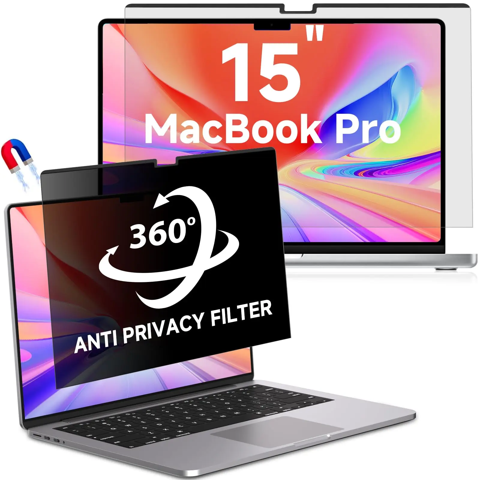 LUSA DESIGN Magnetic MacBook Air 15 Inch Privacy Screen(2023-2026, M2, M3, M4), Removable Anti Glare Blue Light Macbook Pro Screen Protector, 360° Anti Spy and Easy Install Shield