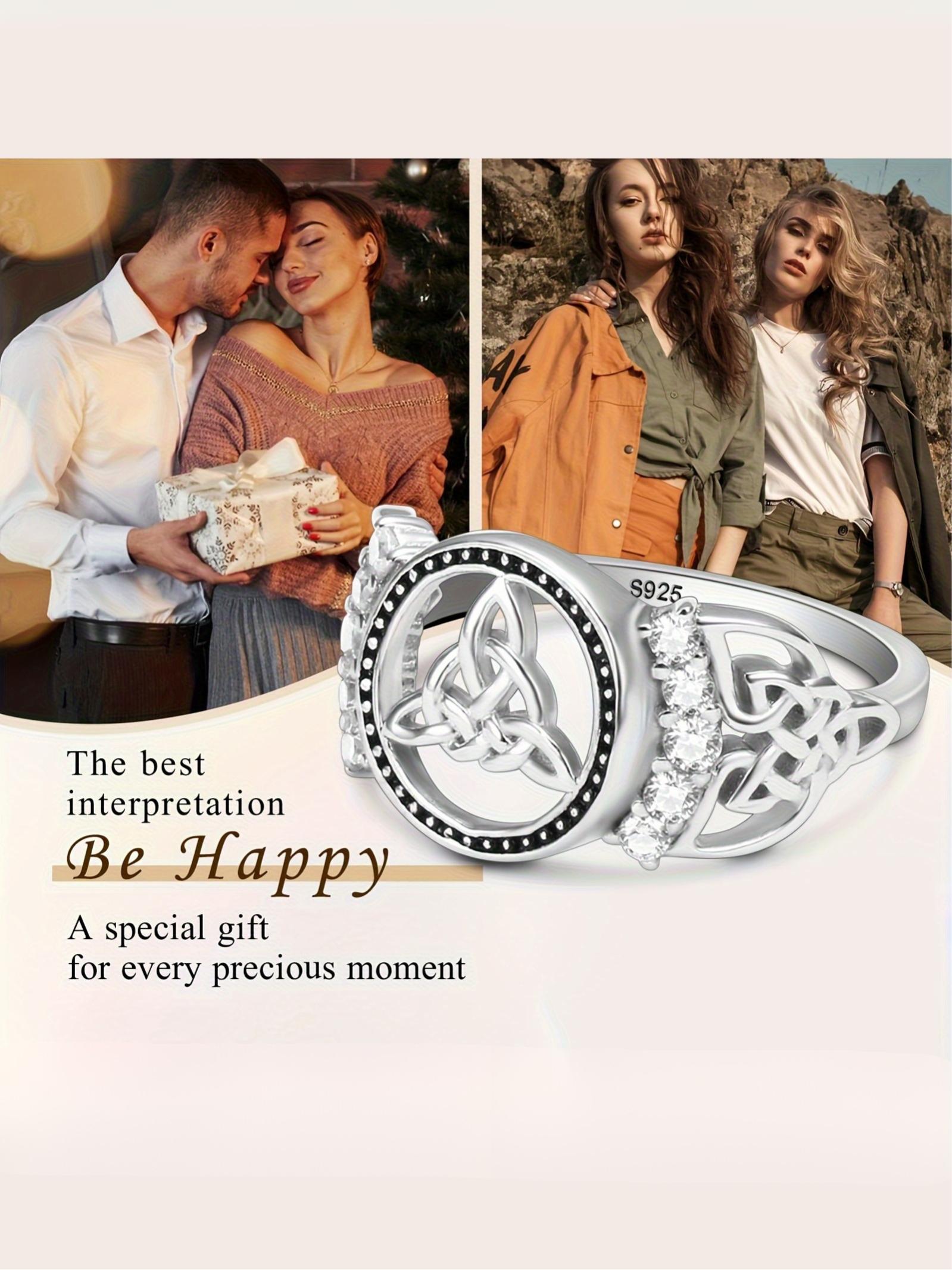 925 Sterling Silver Celtic Knot Triquetra Ring for Men, Vintage Irish Trinity Knot Signet Ring , Handmade Gothic Witchy Jewelry, Unique Pagan Amulet Ring Gift for Boyfriend Husband, Retro Viking Style Statement Ring for Daily Wear & Occasions