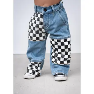 Checkered Patch Baggy Jeans