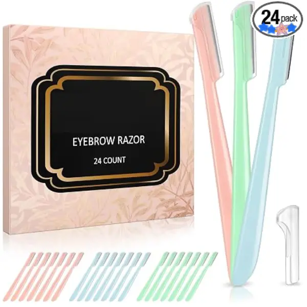 Women's 24-Piece Eyebrow & Dermaplane Razors with Blade Covers, Safe Newbie-Friendly Peach Fuzz Removal Tool for Personal Care