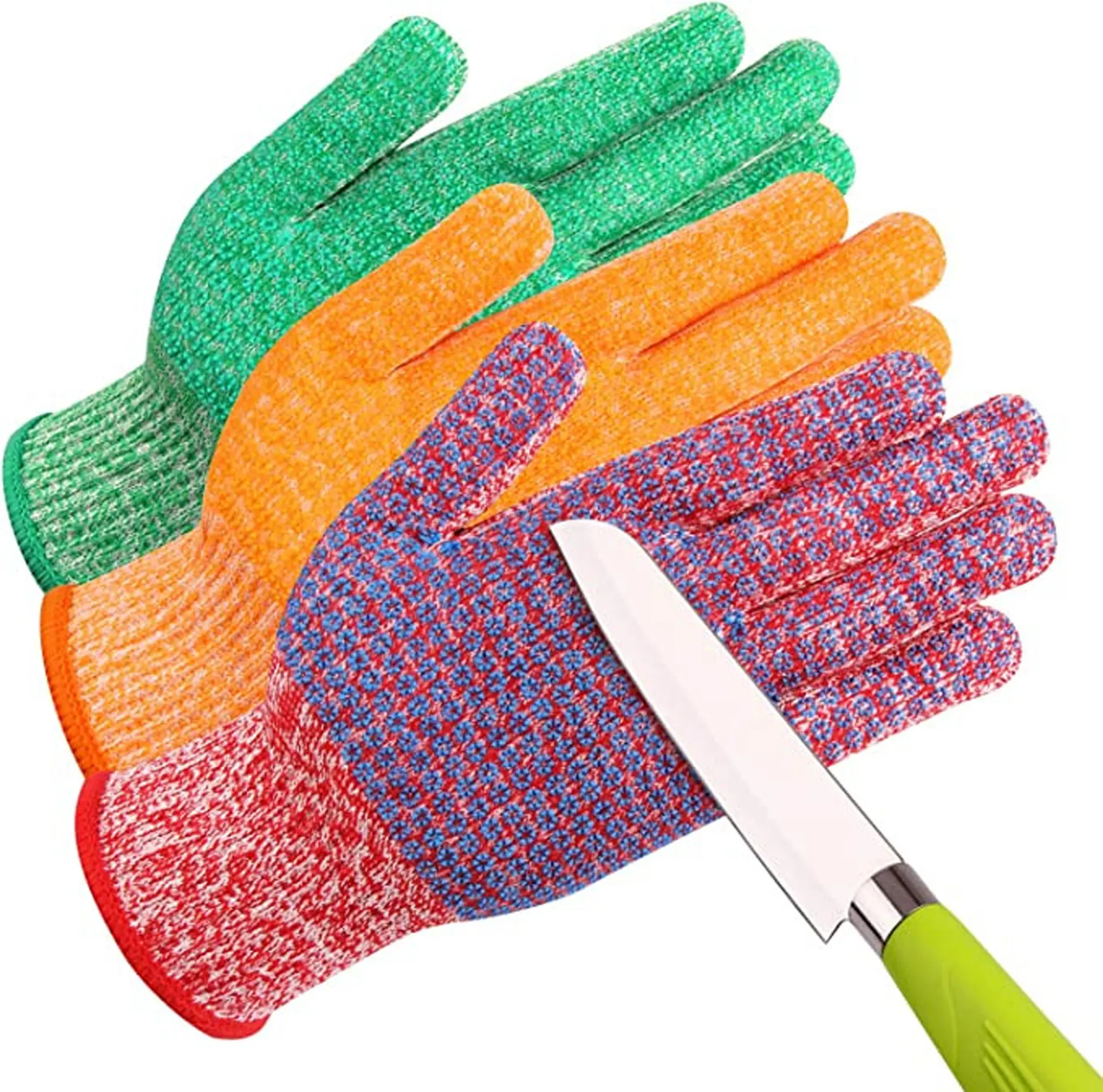 J H 3 Color Cut Resistant Gloves Red For Meat, Green For Veg, Yellow For Fruit- High Performance Cut Level 5, Food Grade No Cross Contam