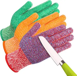 J H 3 Color Cut Resistant Gloves Red For Meat, Green For Veg, Yellow For Fruit- High Performance Cut Level 5, Food Grade No Cross Contam
