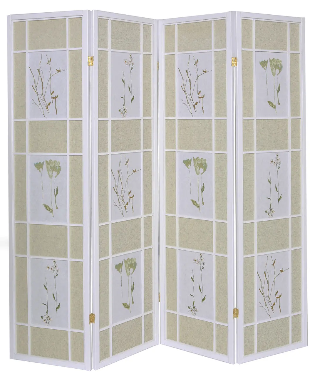 3 or 4 Panels Room Divider Privacy Screen Floral Botanical Print White