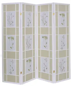 3 or 4 Panels Room Divider Privacy Screen Floral Botanical Print White