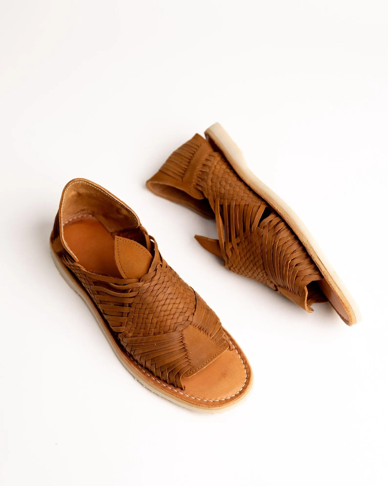 Leather Huaraches for Men - BROWN Open-Toe Flats with Crepe Sole, Slip-On Design, Comfortable and Stylish
