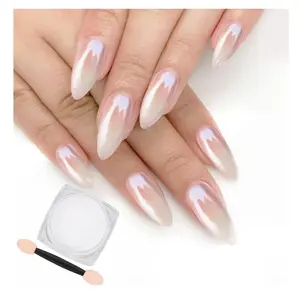 Artdone White Pearl Chrome Nail Powder,Iridescent Aurora Powder Metallic Mirror Effect Pigment Pearlescent Mermaid Pigment Pearl Glitter Dust Kit,Nail Art Decoration, Resin Craft