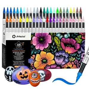 【EXTRA 30%OF】Artecho Automatic Ink Control Acrylic Paint Markers, Acrylic Paint Pens with Brush Tip for Stone, Rock Painting, Paper, Wood, Canvas, Pumpkin, Fabric, Card Making, DIY Crafts &Art Supplies