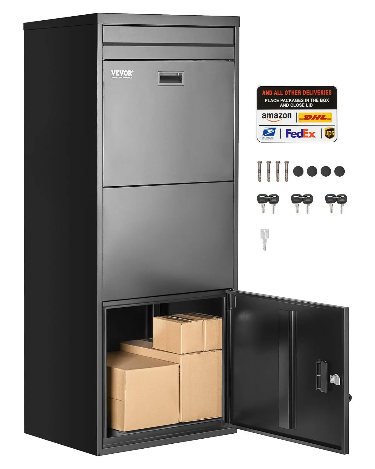 【DealsForYouDays】VEVOR Package Delivery Boxes for Outside,47.2 in Mailbox for Parcel with LockGalvanized Steel Package Drop Box with Anti-Theft DesignWeather-Resistant Package Mailbox for Home and OfficeBlack