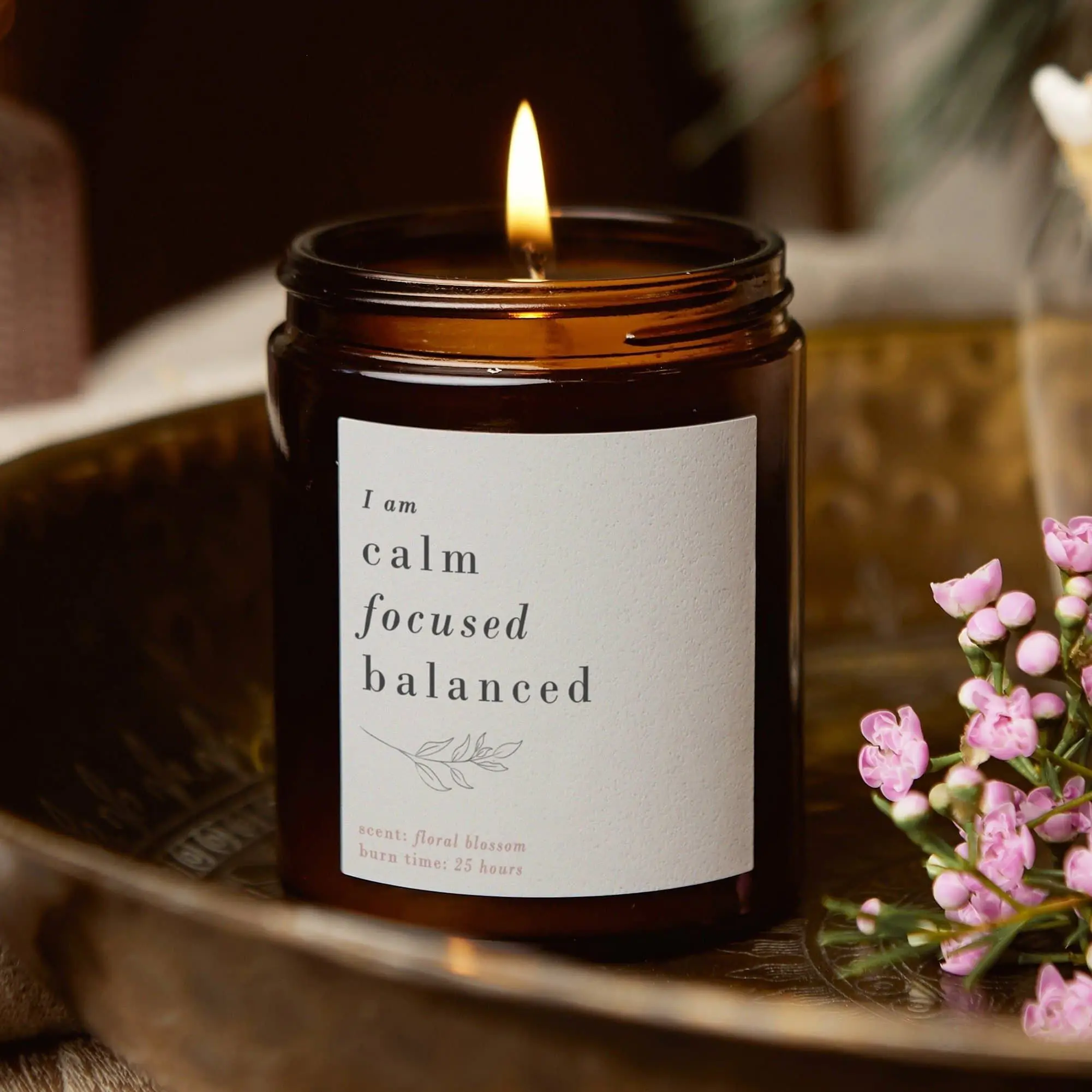 Wellbeing Gift For Her - Self Care Mindfulness Candle - I Am Calm Focused Balanced Affirmation Gift - Scented Apothecary Candle