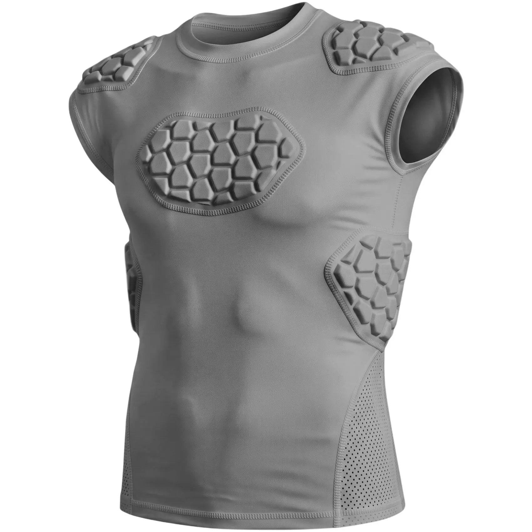 Exxact Sports Elite 6-Pad Adult Padded Football Shirt with Chest, Shoulder, Ribs & Spine Protection, Mens Football Padded Compression Shirt