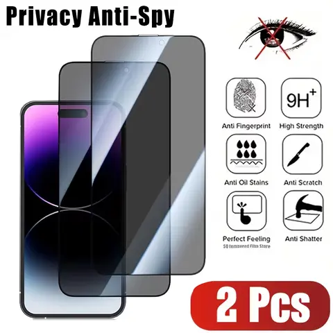 2pcs Tempered Glass Privacy Screen  Protector Speaker Dustproof Anti-Stain Full Screen Coverage Tempered Glass Privacy Screen Film Compatible with for iPhone 17/17 Pro Max/17 Air/16 Pro Max/16 Plus/16 E/15/14/13 Pro Max/13/12 11 Pro Max X XR XS Max, Acces