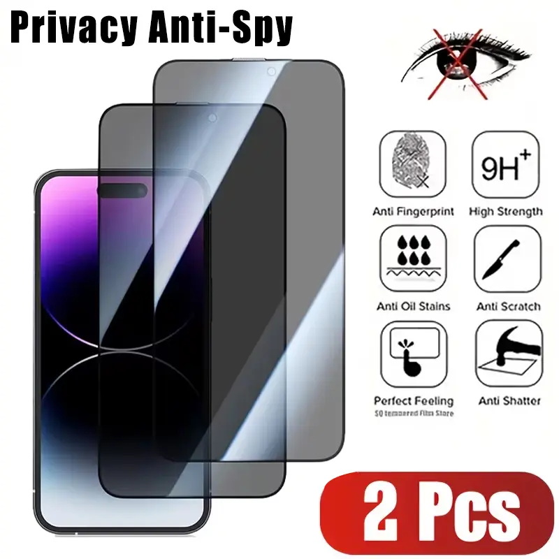 2pcs Tempered Glass Privacy Screen  Protector Speaker Dustproof Anti-Stain Full Screen Coverage Tempered Glass Privacy Screen Film Compatible with for iPhone 17/17 Pro Max/17 Air/16 Pro Max/16 Plus/16 E/15/14/13 Pro Max/13/12 11 Pro Max X XR XS Max