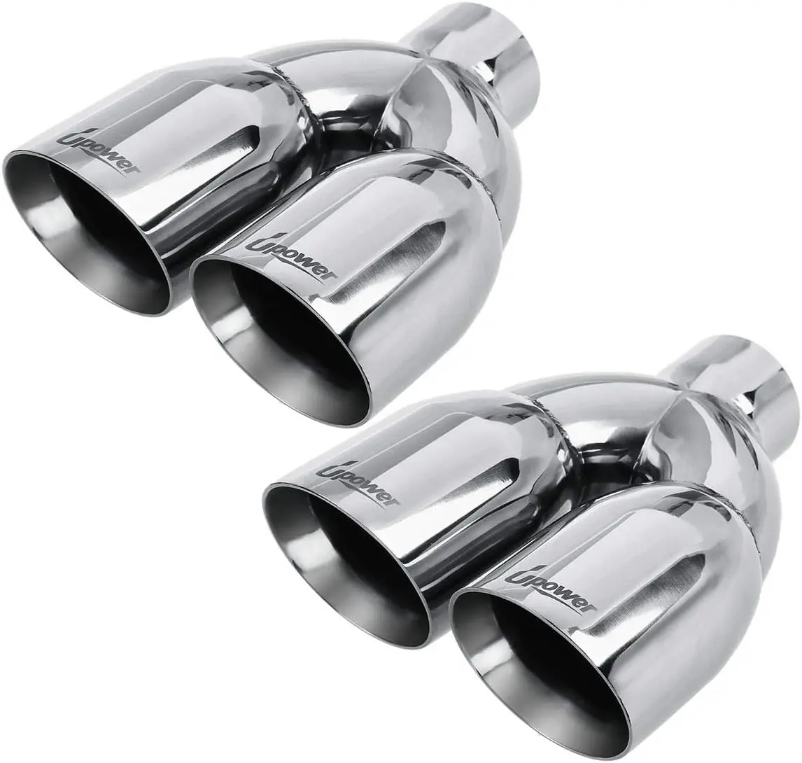 Upower Pack of 2 Dual Exhaust Tip Tailpipe 2.5 Inch Inlet 3.5" outlet 9.5" Length Polished 304 Stainless Steel