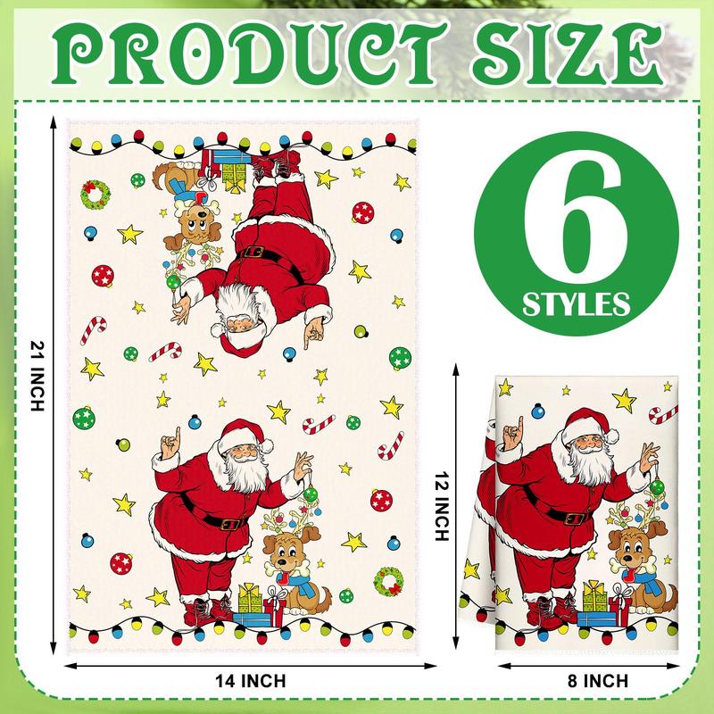 Christmas Clearance Sale Santa Claus 6 Pcs Whoville Christmas Kitchen Towels Feeling Joyous Kitchen Christmas Decor Santa Motifs Xmas Gift Absorbent Dishcloths Kitchen Cleaning Hand Towel Tea Towels Holiday Party Farmhouse Housewarming Bathroom Home Decor