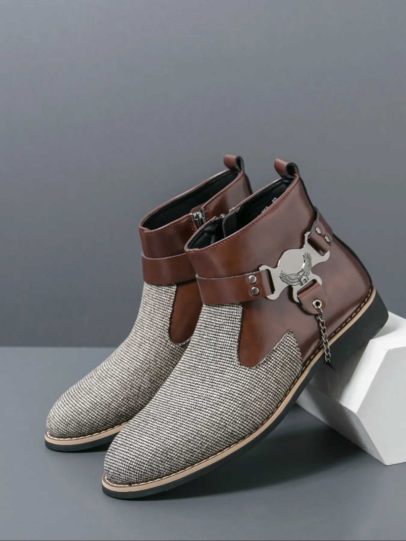 Men's High-Top Fabric Patchwork Boots, Fashion Casual Textile Ankle Booties, Comfortable Stylish Footwear for Daily Wear