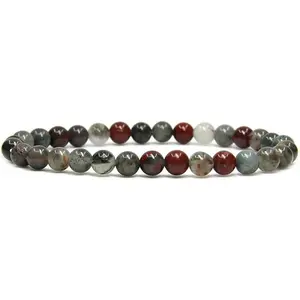 Angelstones Natural African Bloodstone Gemstone 6mm Round Beads Stretch Bracelet 7" Unisex