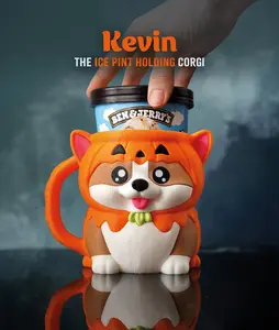 🎃🐶 Kevin the Corgi Pumpkin Ice Cream Pint Holder – With Spoon Slots & Cookie Pockets!