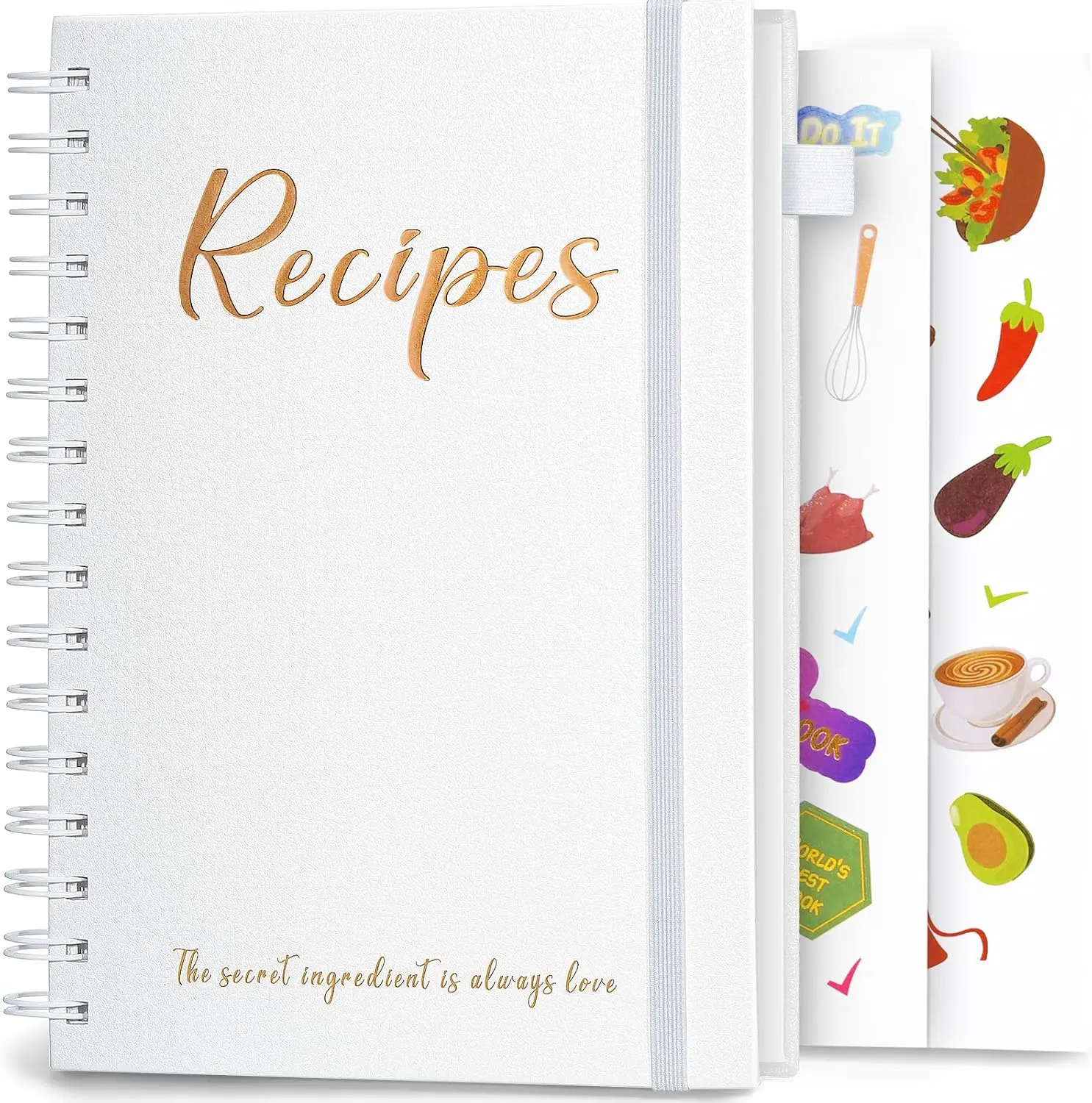 Recipe Book to Write in Your Own Recipes,Sprial Hardcover Personal Blank Recipe Book, Make Your Own Family Cookbook with Gold Foil Stickers, Recipe Notebook Hold 120 recipes - Pearl