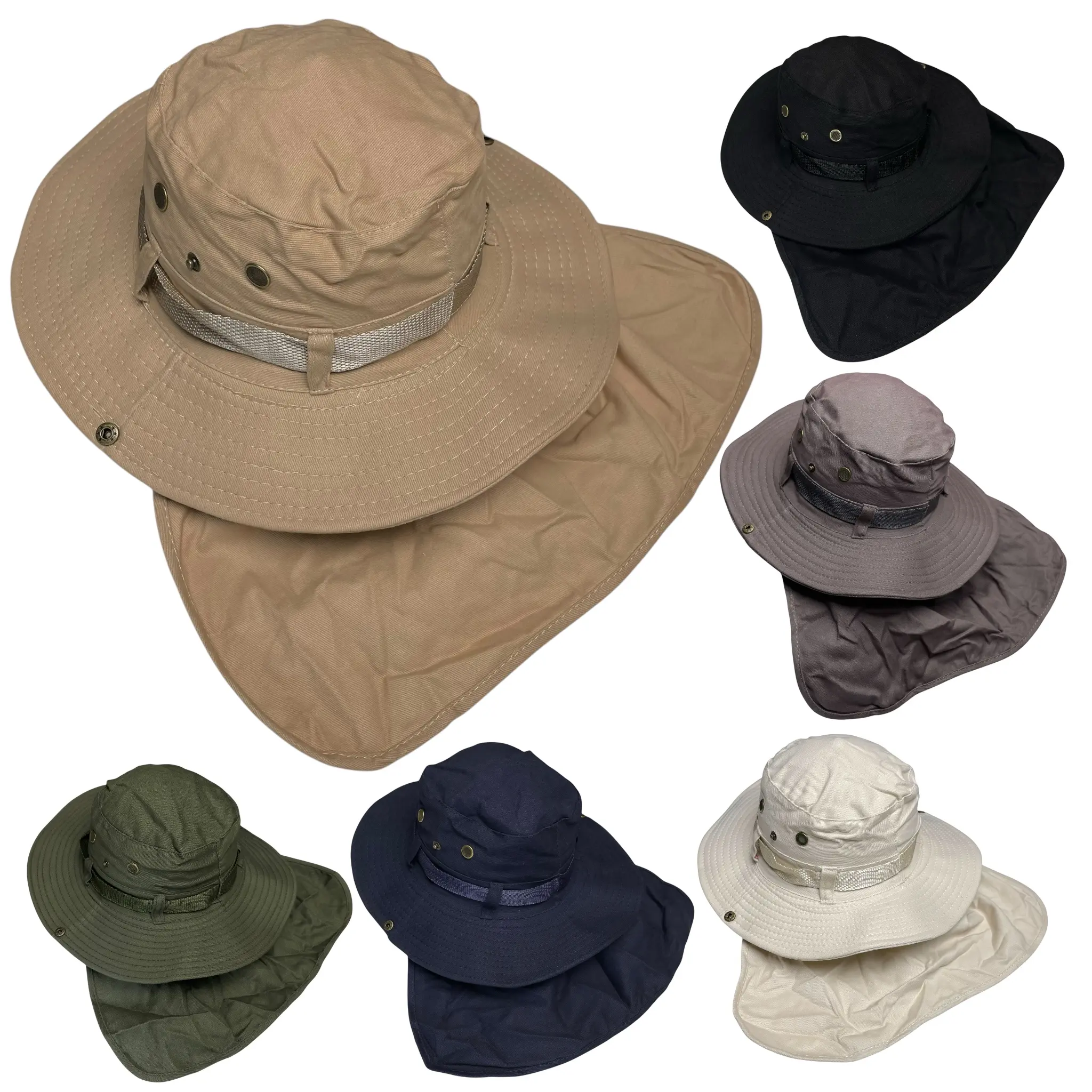 Summer Bucket Boonie Hat, Neck Flap, Cover Sun, Wide Brim, Fishing, Garden, Working Cap