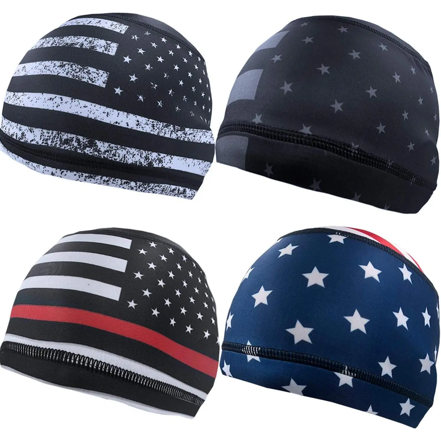 4 Pcs Cooling Skull Cap American Patriotic 250th Anniversary USA Birthday Helmet Liner Sweat Wicking Beanie Head Wrap